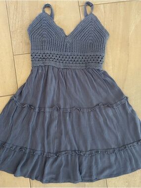 Streetwear Society Crochet Bodice Tiered Mini Dress - Blue